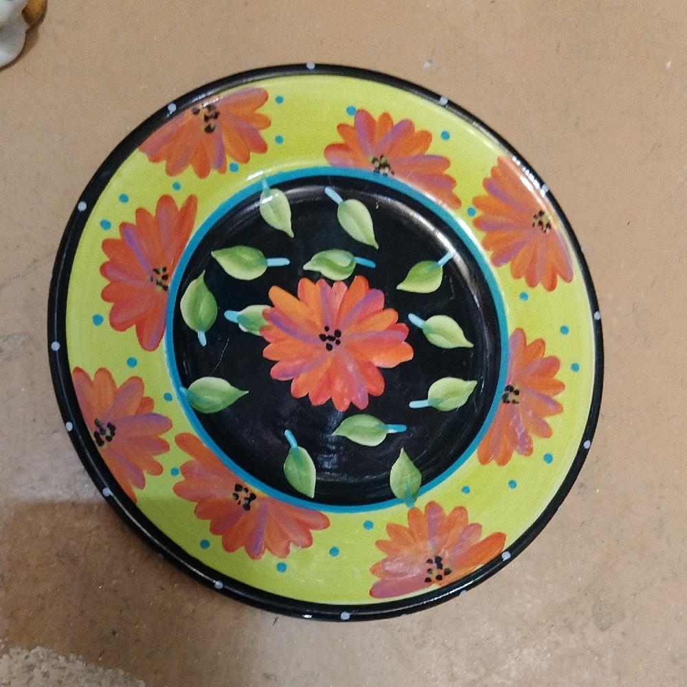 Floral Decorative Small Plate with Orange and Green Accents